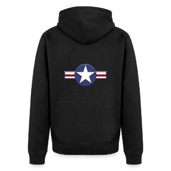 US ARMY AVIATION SYMBOL Relief - Unisex Premium Bio Zip Hoodie - Schwarz - Hinten - Nico (187cm)