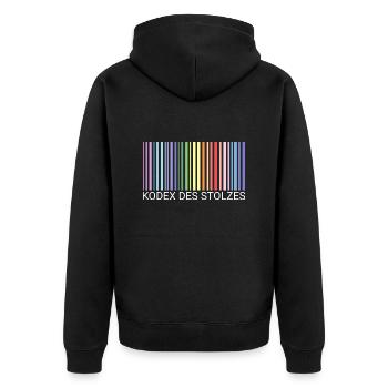 Kodex - Queer - Unisex Premium Bio Zip Hoodie - Schwarz - Hinten - Nico (187cm)