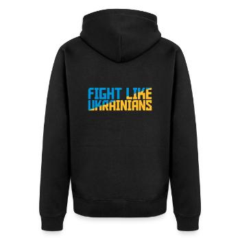 fight like ukrainians Zitat - Unisex Premium Bio Zip Hoodie - Schwarz - Hinten - Nico (187cm)
