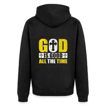Gott ist Gut Kirche Glaube Christentum Heilig - Unisex Premium Bio Zip Hoodie - Schwarz - Hinten - Nico (187cm)