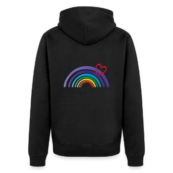 regenbogen mit herz - Unisex Premium Bio Zip Hoodie - Schwarz - Hinten - Nico (187cm)