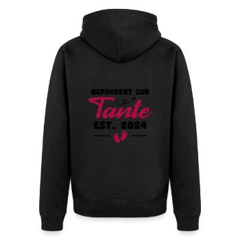 Befördert Zur Tante 2024 - Unisex Premium Bio Zip Hoodie - Schwarz - Hinten - Nico (187cm)