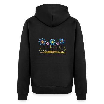 Blumen - Unisex Premium Bio Zip Hoodie - Schwarz - Hinten - Nico (187cm)