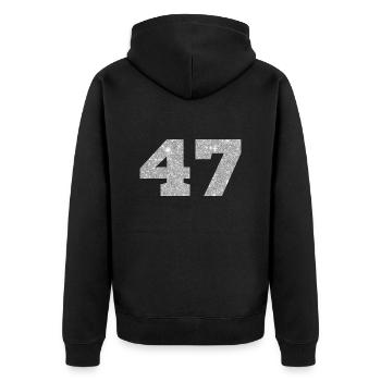 Number 47 Silver Glitter - 47th Anniversary - Unisex Premium Organic Zip Hoodie - black - Back - Nico (187cm)
