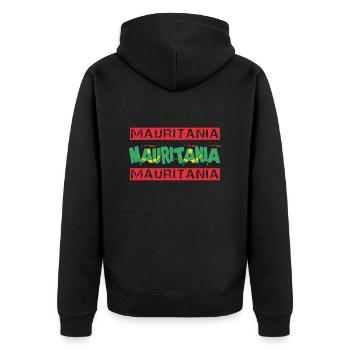 Mauritania Text Flag - Unisex Premium Organic Zip Hoodie - black - Back - Nico (187cm)