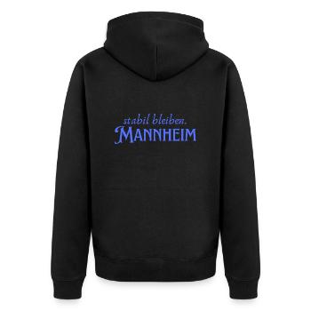 Stabil bleiben Mannheim - Unisex Premium Bio Zip Hoodie - Schwarz - Hinten - Nico (187cm)