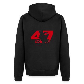 Moto 47 biker - Unisex Premium Organic Zip Hoodie - black - Back - Nico (187cm)
