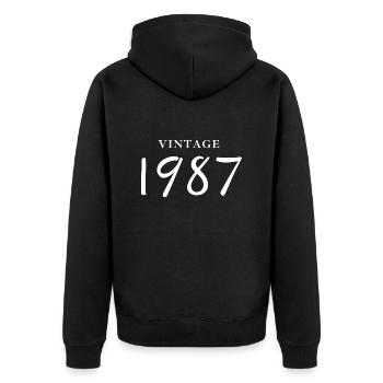 Jahrgang 1987 - Jubiläums-Geschenkidee - Unisex Premium Bio Zip Hoodie - Schwarz - Hinten - Nico (187cm)