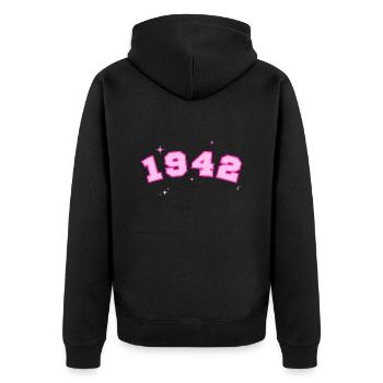 Rosenstern von 1942 - Unisex Premium Bio Zip Hoodie - Schwarz - Hinten - Nico (187cm)