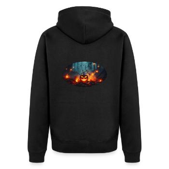 Halloween Kürbis 1 - Unisex Premium Bio Zip Hoodie - Schwarz - Hinten - Nico (187cm)