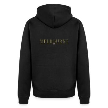Melbourne, Australie Fan Outfit T Shirt Design - Veste à capuche bio Premium Unisexe - noir - Dos - Nico (187cm)