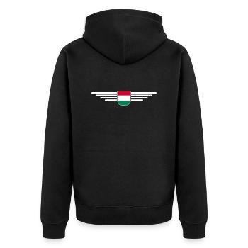 Ungarn Fan, Outfit T Shirt Design - Unisex Premium Bio Zip Hoodie - Schwarz - Hinten - Nico (187cm)