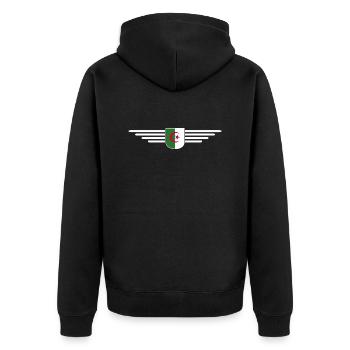 Algerien Design – Stolz Nordafrikas - Unisex Premium Bio Zip Hoodie - Schwarz - Hinten - Nico (187cm)