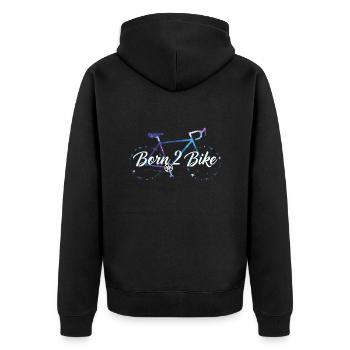 "Born 2 Bike" Himmlisches Fahrraddesign - Unisex Premium Bio Zip Hoodie - Schwarz - Hinten - Nico (187cm)