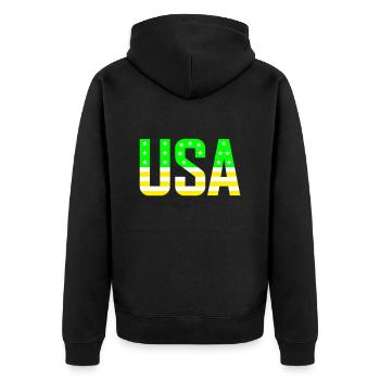 USA green yellow - Unisex Premium Organic Zip Hoodie - black - Back - Nico (187cm)