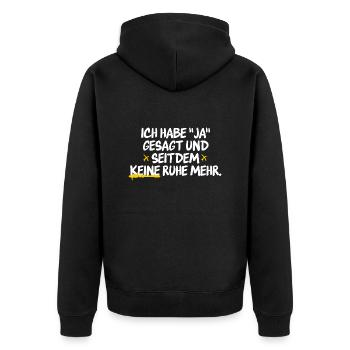 Funny humorous wedding saying for married couples - Unisex Premium Organic Zip Hoodie - black - Back - Nico (187cm)