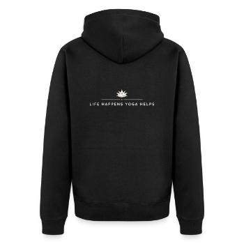 Life Happens Yoga Helps Motivation - Unisex Premium Bio Zip Hoodie - Schwarz - Hinten - Nico (187cm)
