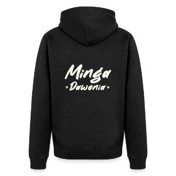 Minga Spruch wohne in münchen - Unisex Premium Bio Zip Hoodie - Schwarz - Hinten - Nico (187cm)