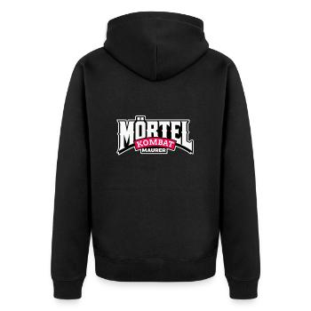 Maurer "Mörtel Kombat" - Unisex Premium Bio Zip Hoodie - Schwarz - Hinten - Nico (187cm)