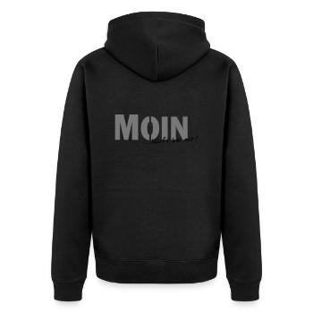 Moin läuft bei mir - Unisex Premium Bio Zip Hoodie - Schwarz - Hinten - Nico (187cm)