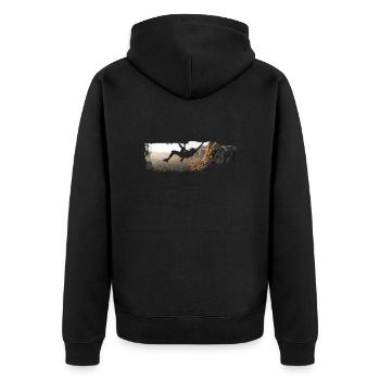 Extremklettern Klettern extreme climbing Bouldern - Unisex Premium Bio Zip Hoodie - Schwarz - Hinten - Nico (187cm)