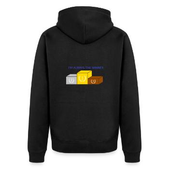 Gewinner - Unisex Premium Bio Zip Hoodie - Schwarz - Hinten - Nico (187cm)