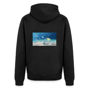 Halte das Meer sauber - Unisex Premium Bio Zip Hoodie - Schwarz - Hinten - Nico (187cm)