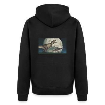 Tyrannosaurus Rex und Spinosaurus - Unisex Premium Bio Zip Hoodie - Schwarz - Hinten - Nico (187cm)