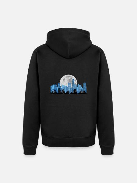 Paysage urbain clair de lune - Veste à capuche bio Premium Unisexe - noir