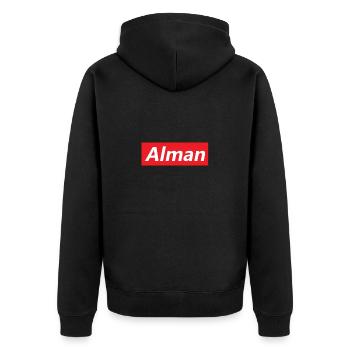 Rotes Rechteck Alman Stil - Unisex Premium Bio Zip Hoodie - Schwarz - Hinten - Nico (187cm)