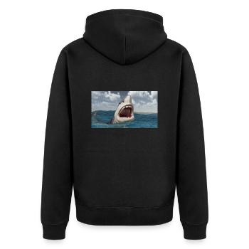 Grand requin blanc dans les mers orageuses - Veste à capuche bio Premium Unisexe - noir - Dos - Nico (187cm)