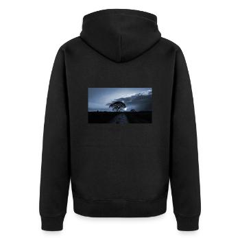 blauer Sonnenuntergang - Unisex Premium Bio Zip Hoodie - Schwarz - Hinten - Nico (187cm)