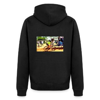Mountainbiken bergab - Unisex Premium Bio Zip Hoodie - Schwarz - Hinten - Nico (187cm)