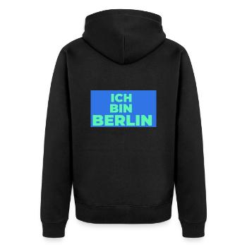 Ich bin Berlin - Unisex Premium Bio Zip Hoodie - Schwarz - Hinten - Nico (187cm)