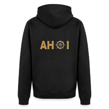 AHOI! - Unisex Premium Bio Zip Hoodie - Schwarz - Hinten - Nico (187cm)