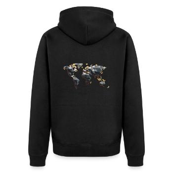 Weltkarte - Unisex Premium Bio Zip Hoodie - Schwarz - Hinten - Nico (187cm)
