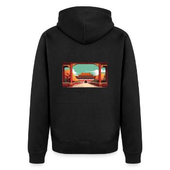 La Cité Interdite, Pékin, Chine - Pixel Art - Veste à capuche bio Premium Unisexe - noir - Dos - Nico (187cm)