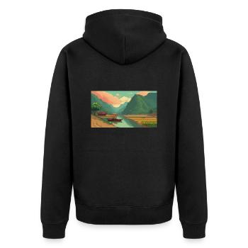 Mù Cang Chải, Vietnam - Pixel Art - Veste à capuche bio Premium Unisexe - noir - Dos - Nico (187cm)