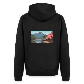 Miho No, Matsubara, Japan - Pixel Art - Unisex Premium Bio Zip Hoodie - Schwarz - Hinten - Nico (187cm)