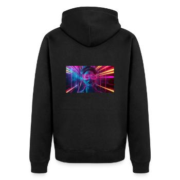 Neon Dream - Futuristisches Porträt - Unisex Premium Bio Zip Hoodie - Schwarz - Hinten - Nico (187cm)