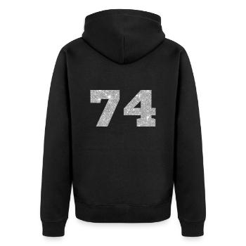 74 Silber Glitter - 74 Geburtstag - Unisex Premium Bio Zip Hoodie - Schwarz - Hinten - Nico (187cm)