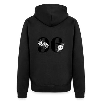 Numéro 96 floral noir - 96e anniversaire floral - Veste à capuche bio Premium Unisexe - noir - Dos - Nico (187cm)