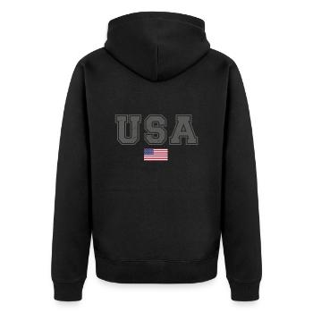 TEAM USA amerikanische Flagge Fahne unter Schrift - Unisex Premium Bio Zip Hoodie - Schwarz - Hinten - Nico (187cm)