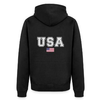 TEAM USA amerikanische Flagge Fahne unter Schrift - Unisex Premium Bio Zip Hoodie - Schwarz - Hinten - Nico (187cm)