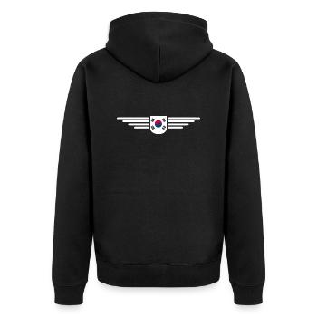 J’aime la Corée du Sud Design T-shirt Outfit - Veste à capuche bio Premium Unisexe - noir - Dos - Nico (187cm)