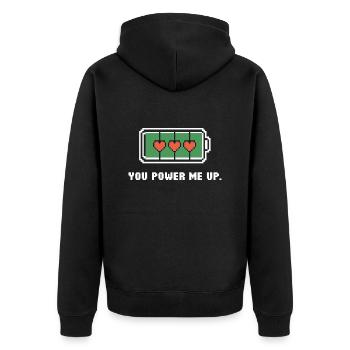 You power me up - Unisex Premium Organic Zip Hoodie - black - Back - Nico (187cm)