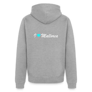 Mallorca - Unisex Premium Bio Zip Hoodie - Grau meliert - Hinten - Nico (187cm)