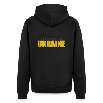 Ukraine Sieg - Unisex Premium Bio Zip Hoodie - Schwarz - Hinten - Nico (187cm)