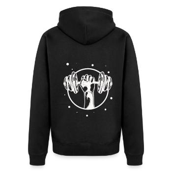 Bodybuilding - Gewichtheben Fitness Workout Gym - Unisex Premium Bio Zip Hoodie - Schwarz - Hinten - Nico (187cm)