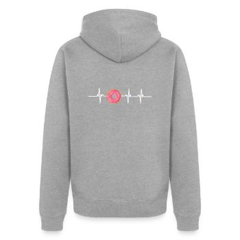 Herzschlag-Donuts - Unisex Premium Bio Zip Hoodie - Grau meliert - Hinten - Nico (187cm)